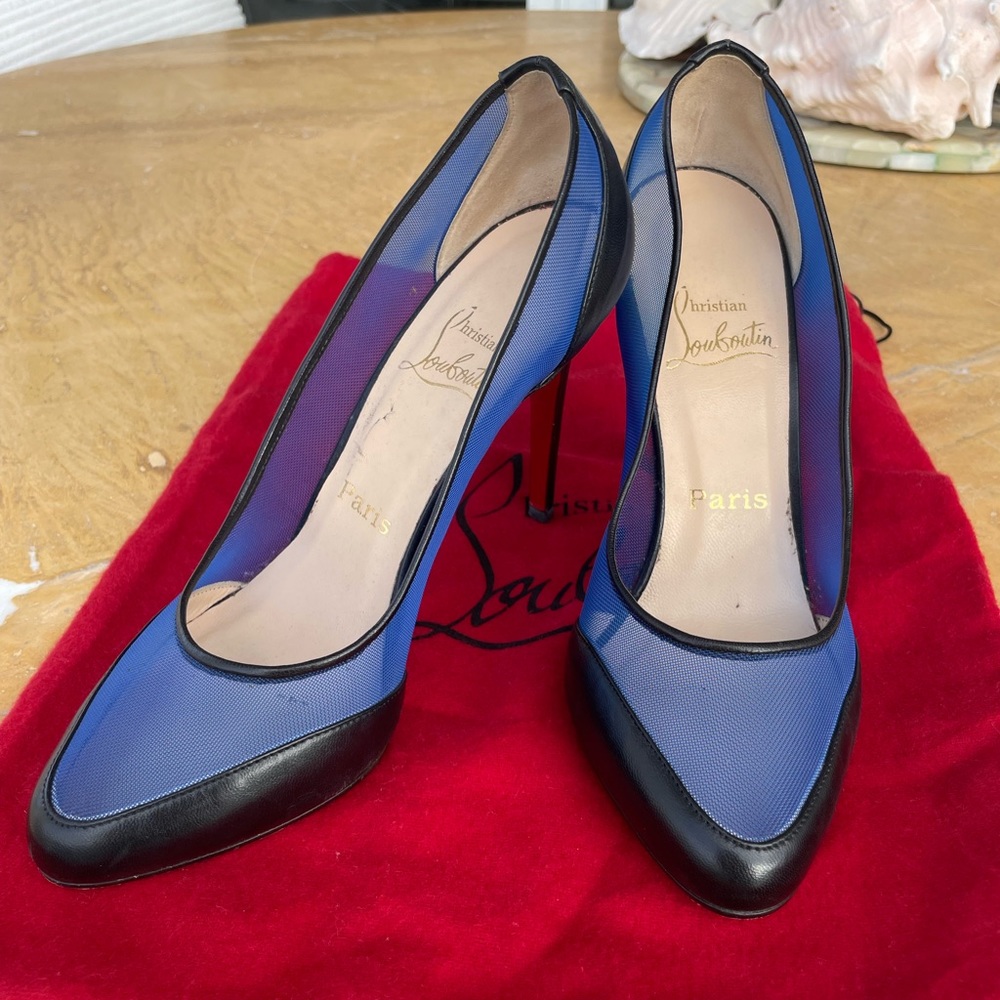 Black and Blue Mesh Louboutin Heel